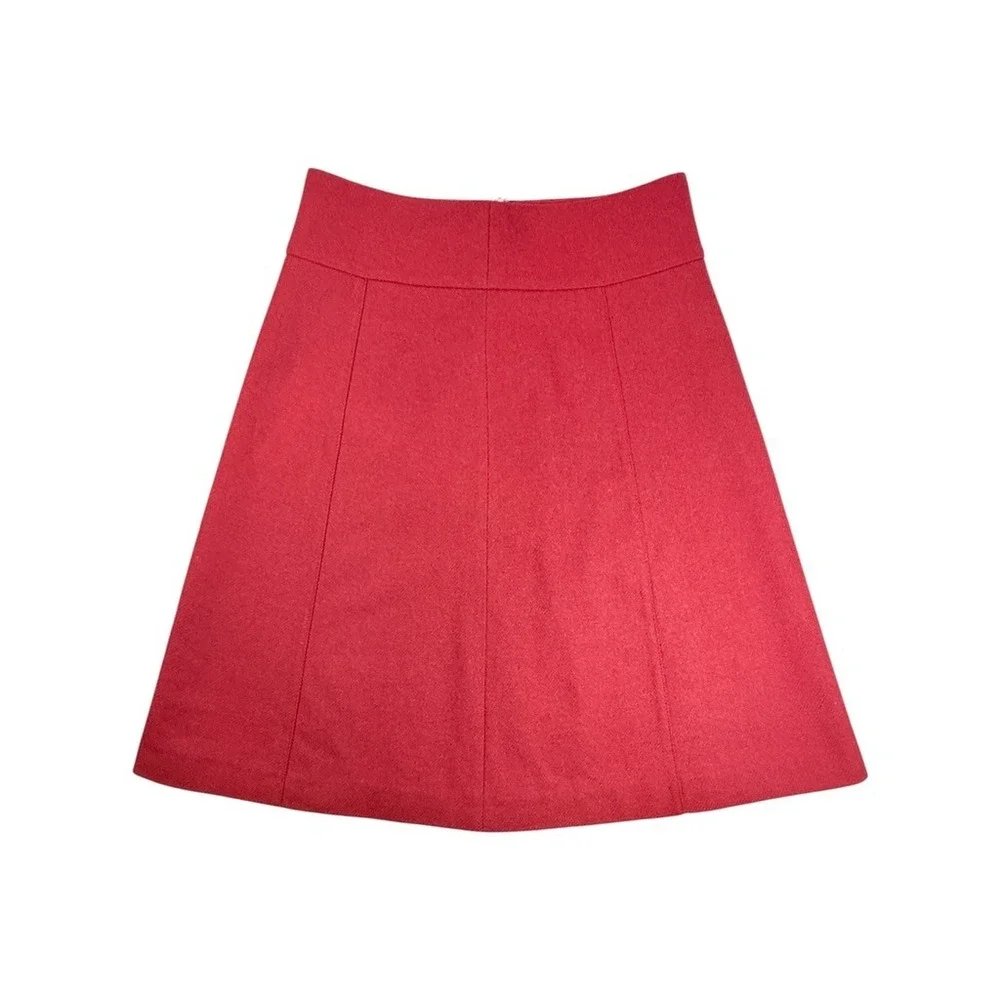 J.Crew Mini Skirt‎ Womens 6 Red Lambswool A-Line Seamed Lined Solid
